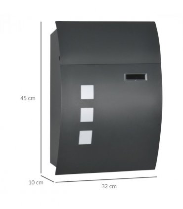 HOMCOM Weatherproof Wall Mounted Letter Box Post Box w/ Key Viewing Windows
