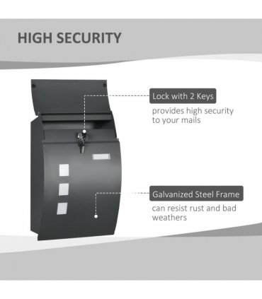 HOMCOM Weatherproof Wall Mounted Letter Box Post Box w/ Key Viewing Windows