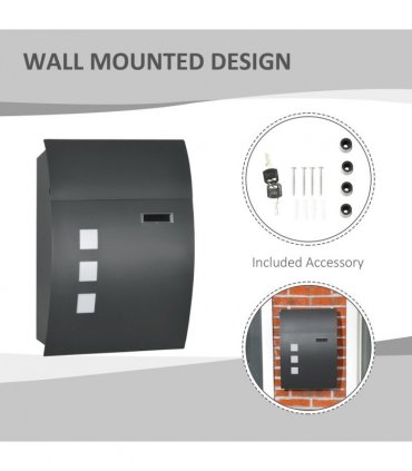 HOMCOM Weatherproof Wall Mounted Letter Box Post Box w/ Key Viewing Windows