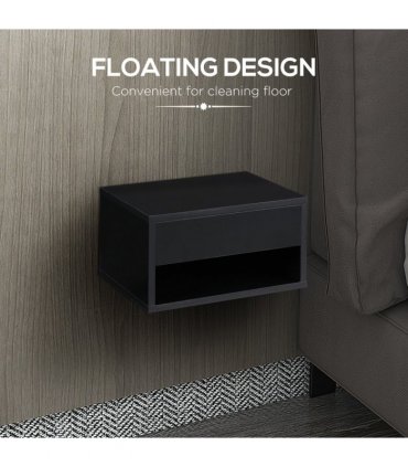 HOMCOM Floating Bedside Table Set of 2 Wall Mounted Nightstand W/ Drawer Black