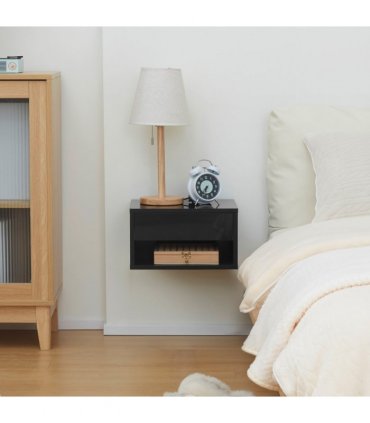 HOMCOM Floating Bedside Table Set of 2 Wall Mounted Nightstand W/ Drawer Black
