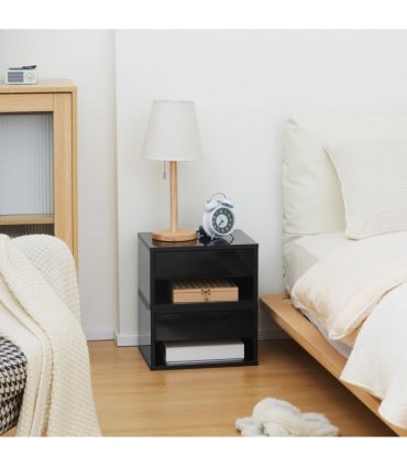 HOMCOM Floating Bedside Table Set of 2 Wall Mounted Nightstand W/ Drawer Black