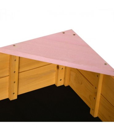 Kids Wooden Sand Pit Sandbox w/ Seats, Fir Wood, Natural, 109L x 109W x 19.8H cm