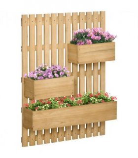 Outsunny Wooden Garden Planters with Trellis Wall-mounted Raised Garden Bed