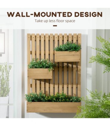 Outsunny Wooden Garden Planters with Trellis Wall-mounted Raised Garden Bed