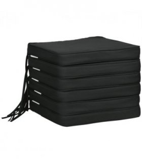 Chair Cushions Black 42L x 42W x 5Tcm Set of 6 Thick Padded Removable Washable