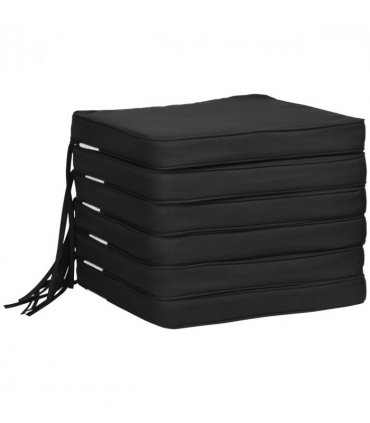 Chair Cushions Black 42L x 42W x 5Tcm Set of 6 Thick Padded Removable Washable