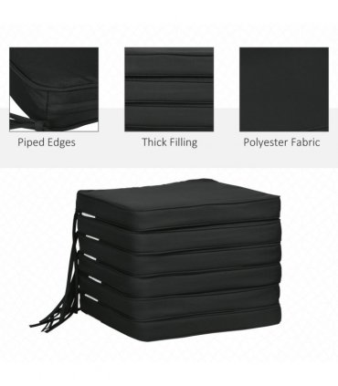 Chair Cushions Black 42L x 42W x 5Tcm Set of 6 Thick Padded Removable Washable