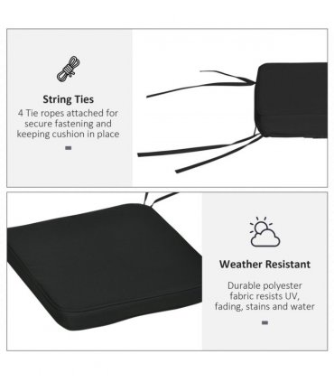 Chair Cushions Black 42L x 42W x 5Tcm Set of 6 Thick Padded Removable Washable