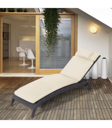 Polyester Cream Outdoor Lounge Chair Cushion Head Pillow Double Construction