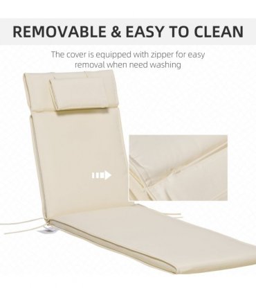 Polyester Cream Outdoor Lounge Chair Cushion Head Pillow Double Construction