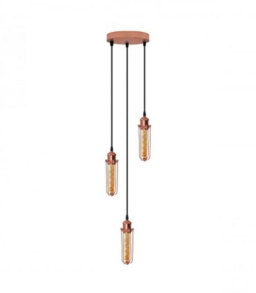 Ceiling E27 Pendant Light 3 Head Round Base Rose Gold Wire Cage PVC Black 95cm