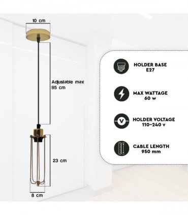 Ceiling E27 Pendant Light - Metal Black PVC 95cm Adjustable Vintage Hanging Lamp