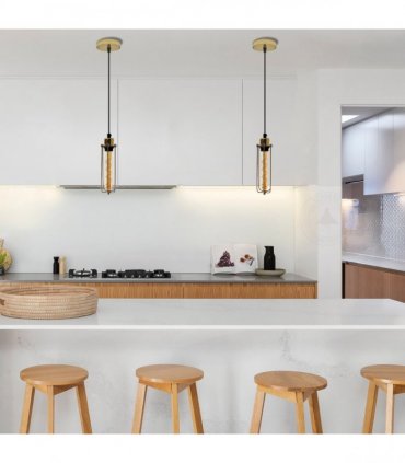 Ceiling E27 Pendant Light - Metal Black PVC 95cm Adjustable Vintage Hanging Lamp