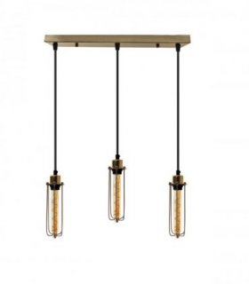 3 Head Rectangular Ceiling E27 Pendant Light with Wire Cage - Industrial Vintage Hanging Lamp