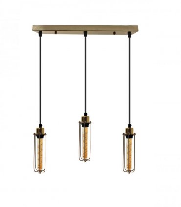 3 Head Rectangular Ceiling E27 Pendant Light with Wire Cage - Industrial Vintage Hanging Lamp
