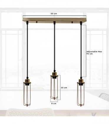 3 Head Rectangular Ceiling E27 Pendant Light with Wire Cage - Industrial Vintage Hanging Lamp