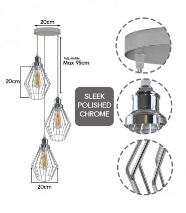 Ceiling Pendant Lights Chrome 20cm x 20cm Metal Vintage/Retro Shade Diamond