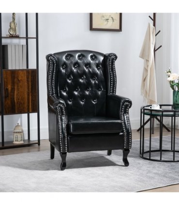 Chesterfield-style Wing Back Armchair Tufted Accent Chair Black