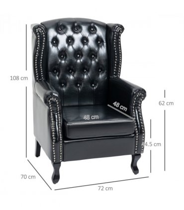 Chesterfield-style Wing Back Armchair Tufted Accent Chair Black