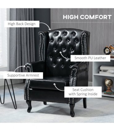 Chesterfield-style Wing Back Armchair Tufted Accent Chair Black