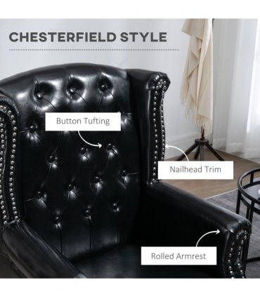 Chesterfield-style Wing Back Armchair Tufted Accent Chair Black