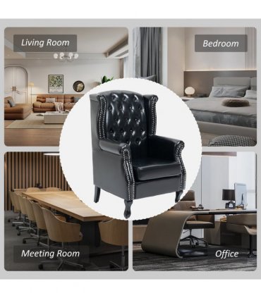Chesterfield-style Wing Back Armchair Tufted Accent Chair Black
