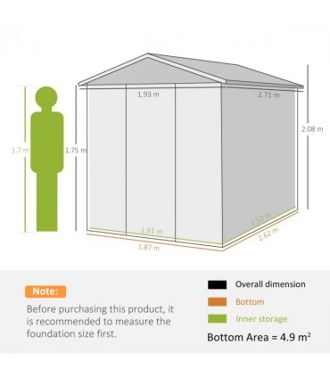 Metal Garden Shed White 193W x 271D x 208H cm 9'x6' Galvanized Tool Storage Shed