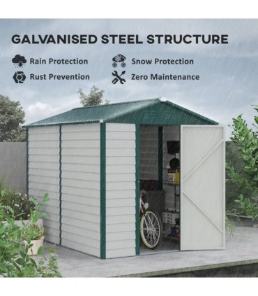 Metal Garden Shed White 193W x 271D x 208H cm 9'x6' Galvanized Tool Storage Shed