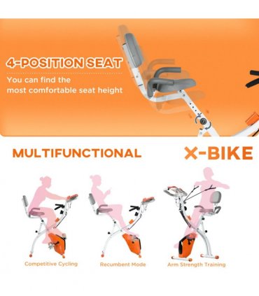 2-In-1 Upright Exercise Bike 8-Level Adjustable with Pulse Sensor Orange