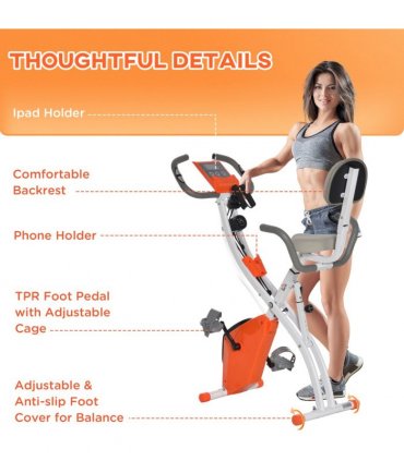 2-In-1 Upright Exercise Bike 8-Level Adjustable with Pulse Sensor Orange