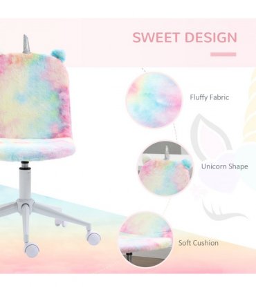 Office Chair Vinsetto Fluffy Unicorn Rainbow 98cm x 41cm x 55cm Cute Desk Chair