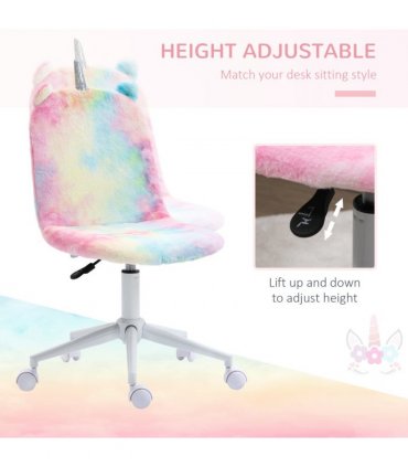 Office Chair Vinsetto Fluffy Unicorn Rainbow 98cm x 41cm x 55cm Cute Desk Chair