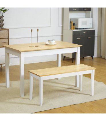 Wooden Bench for 2 People, Natural Wood Effect, 102W x 36D x 45H cm, Pine Wood