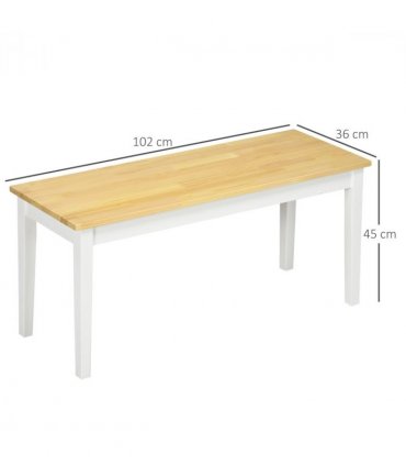 Wooden Bench for 2 People, Natural Wood Effect, 102W x 36D x 45H cm, Pine Wood