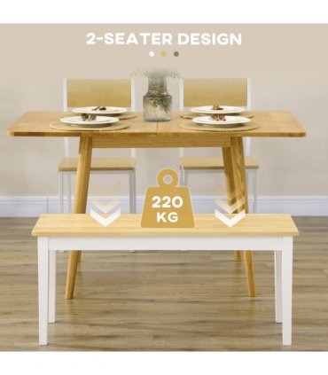 Wooden Bench for 2 People, Natural Wood Effect, 102W x 36D x 45H cm, Pine Wood