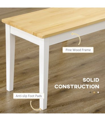 Wooden Bench for 2 People, Natural Wood Effect, 102W x 36D x 45H cm, Pine Wood
