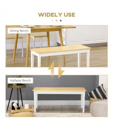 Wooden Bench for 2 People, Natural Wood Effect, 102W x 36D x 45H cm, Pine Wood