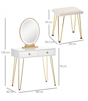 Dressing Table Set With LED Mirror & Stool 2 Drawers Makeup Desk