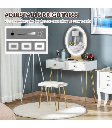 Dressing Table Set With LED Mirror & Stool 2 Drawers Makeup Desk