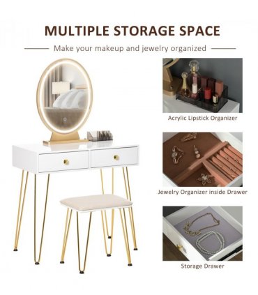 Dressing Table Set With LED Mirror & Stool 2 Drawers Makeup Desk