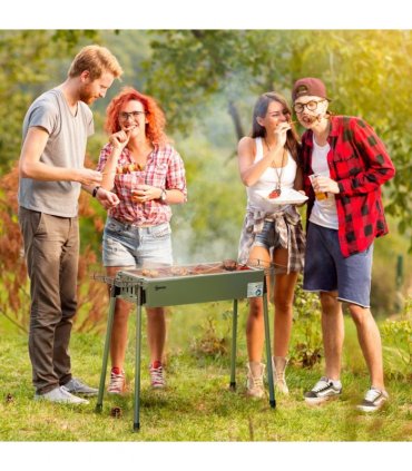 Portable Charcoal Barbecue Grill with Seasoning Baskets and Hooks