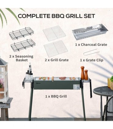 Portable Charcoal Barbecue Grill with Seasoning Baskets and Hooks