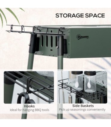 Portable Charcoal Barbecue Grill with Seasoning Baskets and Hooks