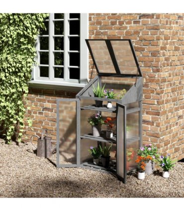 Wooden Greenhouse Cold Frame Grow House w/ Double Door for Flower Grey