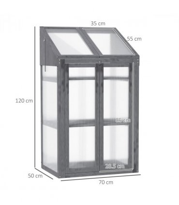 Wooden Greenhouse Cold Frame Grow House w/ Double Door for Flower Grey