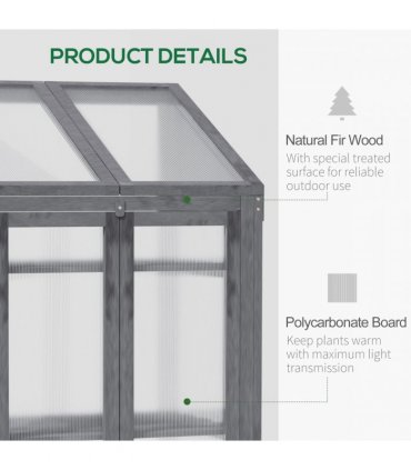 Wooden Greenhouse Cold Frame Grow House w/ Double Door for Flower Grey