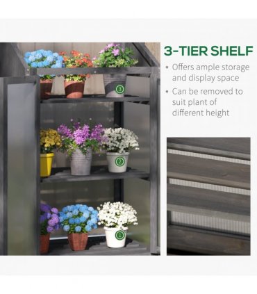 Wooden Greenhouse Cold Frame Grow House w/ Double Door for Flower Grey