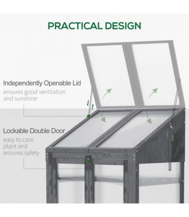 Wooden Greenhouse Cold Frame Grow House w/ Double Door for Flower Grey