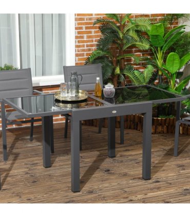 Outdoor Dining Table Aluminium Black 160L x 80W x 75H cm Extendable Patio Table